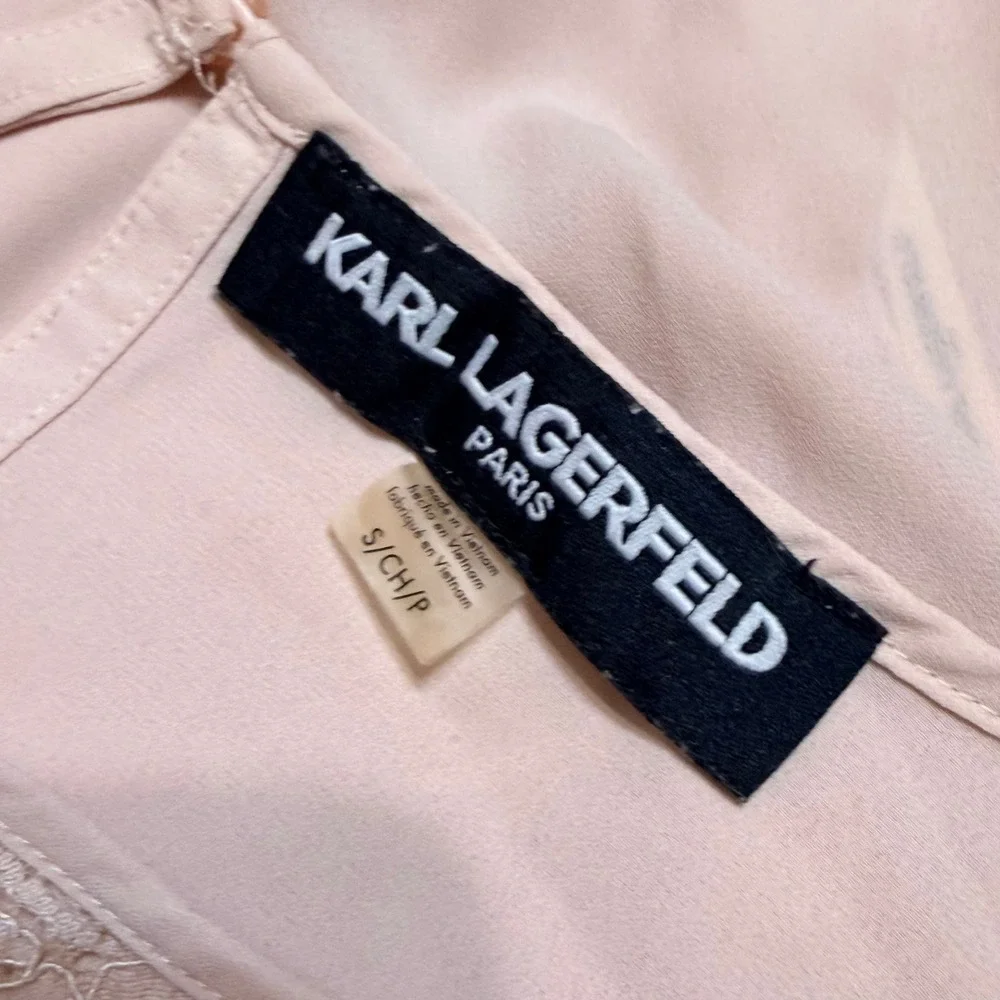 Karl Lagerfeld Paris Womens Blush Pink Lace Yoke Sleeveless Blouse Small S - Picture 4 of 6